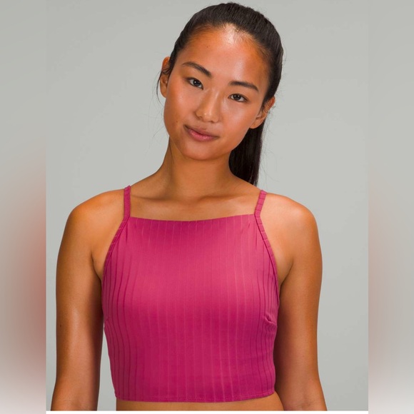 Lululemon Pink Ribbed Swim High Neck Long Line Top And High-waist Full Bottom, M - Picture 13 of 13